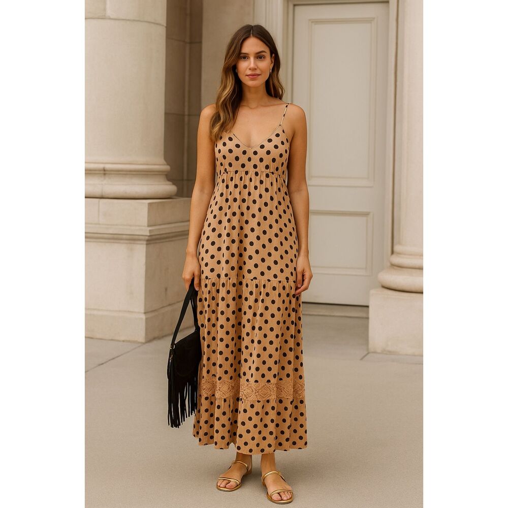Tua Nua Tiered Ruffled Hem Maxi Dress in Polka Dot M